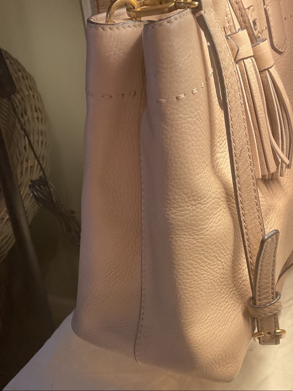 Tory Burch McGraw Pebbled Leather Tote Bag Satchel Taupe Devon Sand Crossbody - Picture 6 of 11